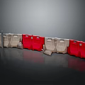 Red And White Traffic Barriers On Reflective Pavement Arrangement For Road Safety