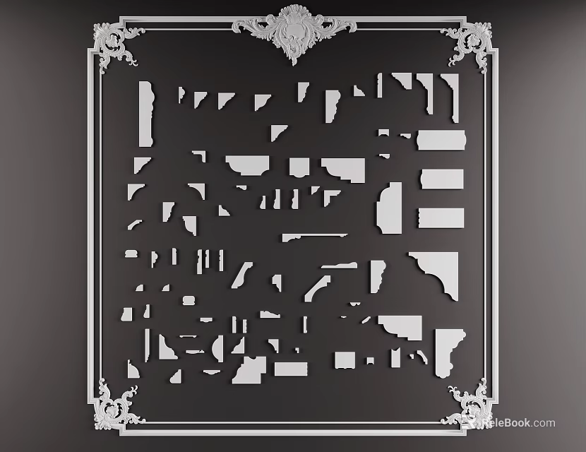 Intricate Gypsum Cornice Molding Design With Ornamental Frame For Home Decor 3d model 