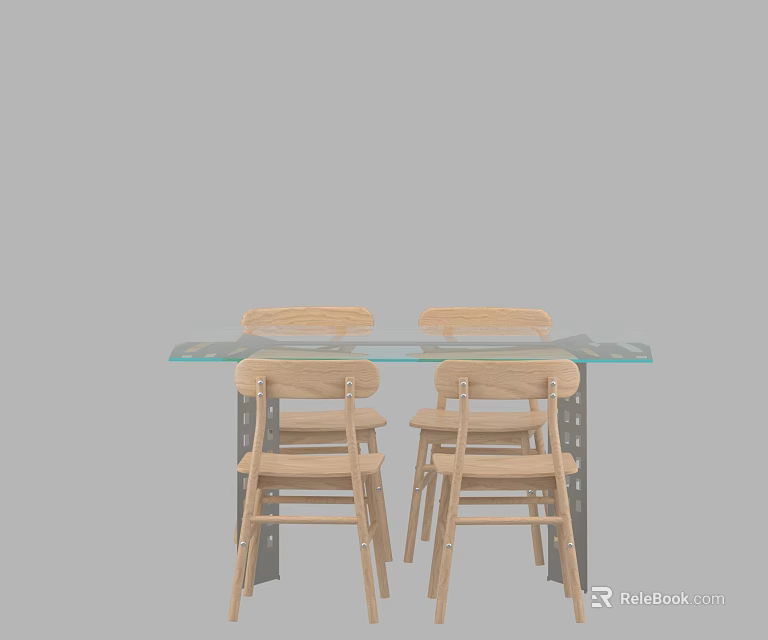 Modern Dining Table Set With Glass Top And Wooden Chairs For Home Dining Area 3d model 