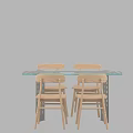 Modern Dining Table Set With Glass Top And Wooden Chairs For Home Dining Area
