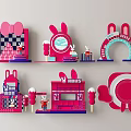 Cute Pink Rabbit Themed Decorative Set With Arch Clock And Lollipop Elements 3d model