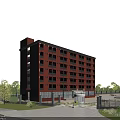 Red Multi Storey School Building With Trees Parking Area And Entrance