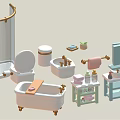 Modern Bathroom Washbasin With Bathtub Toilet Mirror Towels And Storage Shelf