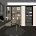 Modern Study Computer Table Lamp Ornaments Combination Single Chair Bookcase Venetian Blinds 3d model