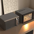 Modern Gray Microwave Ovens On Wooden Kitchen Countertop With Glass Doors