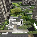 Residential Garden Landscape With Modern High-rise Buildings Green Plants And Entrance Design