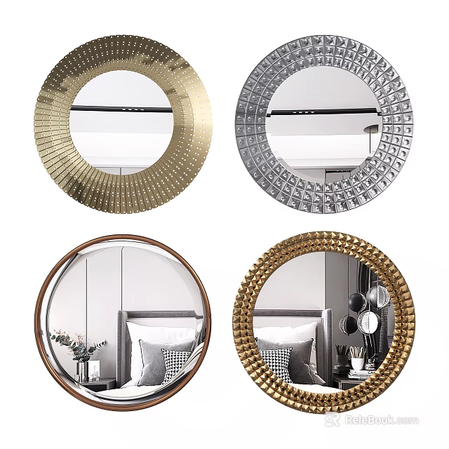 Decorative Round Mirrors With Different Gold Silver Textured Frames For Interior 3d model