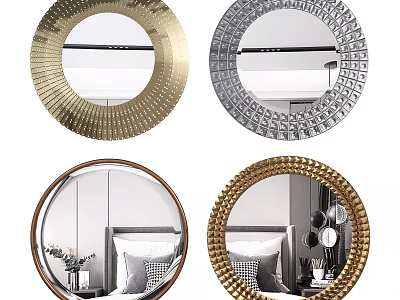 Decorative Round Mirrors With Different Gold Silver Textured Frames For Interior 3d model