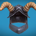 Black Helmet With Ram Horns And White X Symbol For Fantasy Character Creature