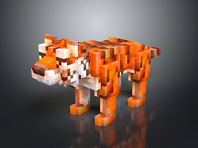 Minecraft Style Pixel Art Tiger Character 3D Model Design And Details 3d model