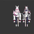 Anime Character With Fox Ears And Tails Pink Blue Hair White Outfit Front Back View
