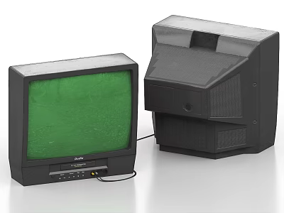 Two Vintage Black Televisions With Green Screen And Classic Retro Design 3d model