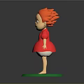 Cute Child Figure With Red Hair And Red Dress Standing On Green Base