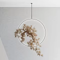 Elegant Circular Pendant Light with Dried Branches Decoration in Light Colored Wall Ceiling Interior