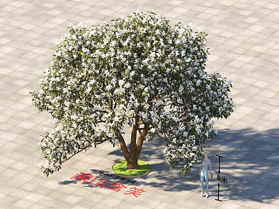 Lush Garden Arbor With White Flowers Thick Trunk And Green Grass 3d model
