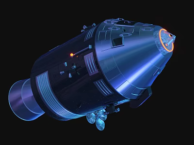 Futuristic Metallic Space Capsule With Blue Lighting And Landing Legs 3d model