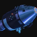 Futuristic Metallic Space Capsule With Blue Lighting And Landing Legs