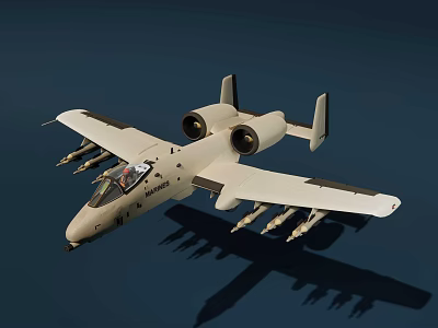 Light Colored Military Attack Aircraft with Twin Engines and Underwing Missiles Flying in Blue Sky 3d model