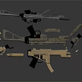 Modern Assault Rifles And Submachine Guns With Tactical Scopes And Magazines