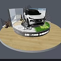 All New Nissan X-Trail SUV Showcased On Circular Exhibition Stand With Plants And Screens