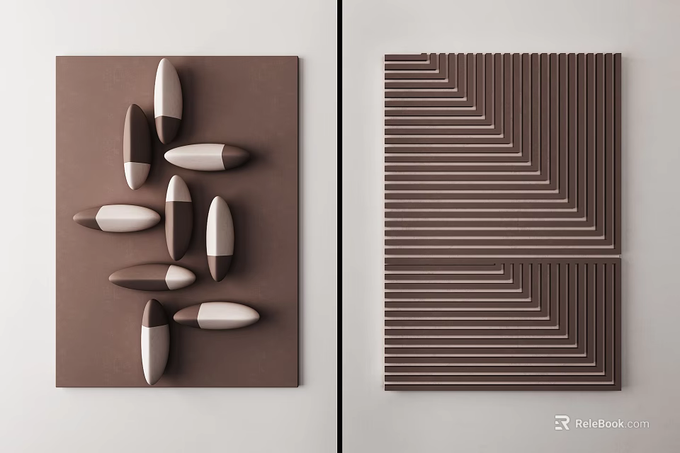Modern Wall Decor With Geometric Shapes And Striped Patterns On Brown Background 3d model