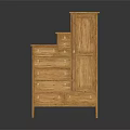 Wooden Storage Cabinet With Step Design Drawers And Wood Grain Details