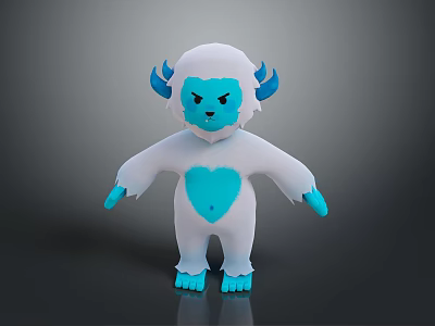 Game Cartoon Character With White Body Blue Horns Face Heart Shaped Belly And Blue Limbs 3d model