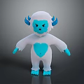 Game Cartoon Character With White Body Blue Horns Face Heart Shaped Belly And Blue Limbs