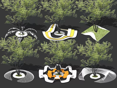 Creative Outdoor Chair Design With Various Shapes Around Lush Trees In Garden 3d model