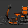 Orange Futuristic Motorcycle With Sushi Delivery Box Blue Accent Lights And Glossy Surface Reflection