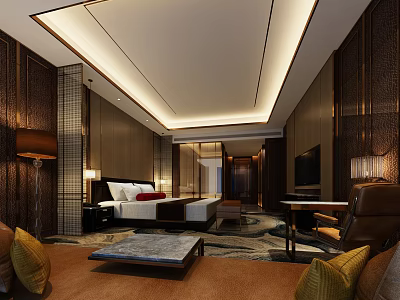 Luxury Hotel Room Interior With Comfortable Bed Sofa And Modern Decor 3d model