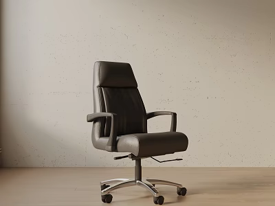 Black Leather Office Chair With Adjustable Arms And Swivel Wheels For Modern Workspace 3d model