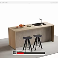 Wooden Bar Counter With Sink Fresh Fruits And Black Stools Design