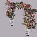 Decorative Vase Flower Arrangement With White Black Patterned Vases And Red Pink Flowers Green Vines