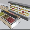 Supermarket Fruit Display Shelves with Fresh Apples Bananas Grapes and Citrus Arrangement