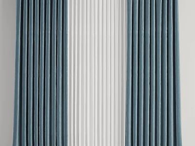 Elegant Blue And White Velvet Pleated Curtains For Home Interior Decor 3d model