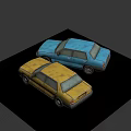 Two Vintage Blue and Yellow Cars Parked Side by Side with Classic Design