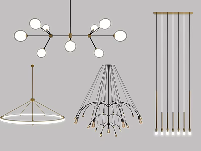Modern Chandeliers with Spherical Bulbs Branch Design Linear Style Circular Base and Slender Rods 3d model