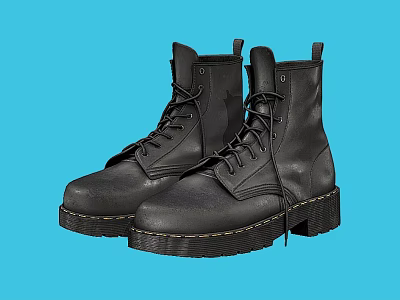 Black Leather Lace Up Boots With Thick Sole For Casual Style 3d model