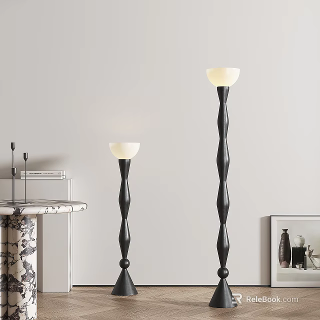 Two Black Spiral Base Floor Lamps With White Lampshade For Indoor Decorative Use 3d model 