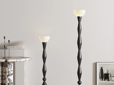 Two Black Spiral Base Floor Lamps With White Lampshade For Indoor Decorative Use 3d model