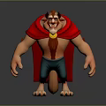 Cartoon Character With Red Cape Muscular Body Blue Pants And Fierce Expression
