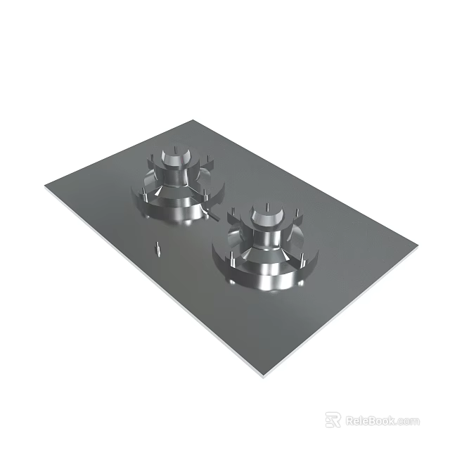 Stainless Steel Gas Cooktop With Two Burners For Kitchen Cooking 3d model 