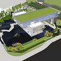 Modern Sales Office Building With Green Roof And Landscaped Outdoor Garden Areas