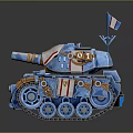 Blue Tank With Flag On Top Red White Stripes Number 01 And Brown Tracks