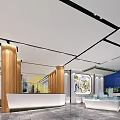 Modern Sales Office Interior With Sofas Chairs Wooden Pillars And Geometric Rug