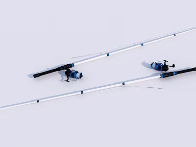 White Fishing Rods With Blue Black Reels And Blue Markings For Outdoor Use 3d model