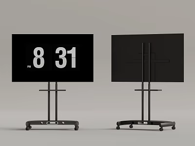 Mobile Digital Screens On Wheeled Stands Featuring Time Display And Blank Panel 3d model