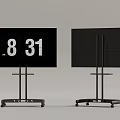 Mobile Digital Screens On Wheeled Stands Featuring Time Display And Blank Panel 3d model