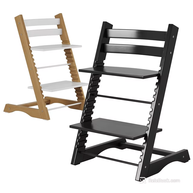 Wooden And Black Multi Tier Ladder Shelves Set For Home Storage Decor 3d model 